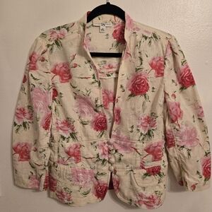 Banana Republic Vintage Floral Linen Cotton Blend Jacket Cottagecore Size 12